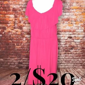 Lane Bryant Hot Pink Short Sleeved Peasant Dress